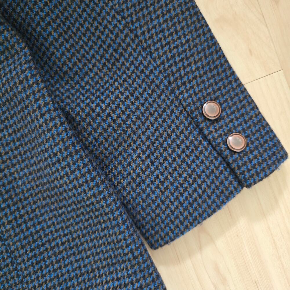 Vintage St. Sophia Paris Double Breasted Wool Blazer Houndstooth Navy EU42 USM - Picture 6 of 10